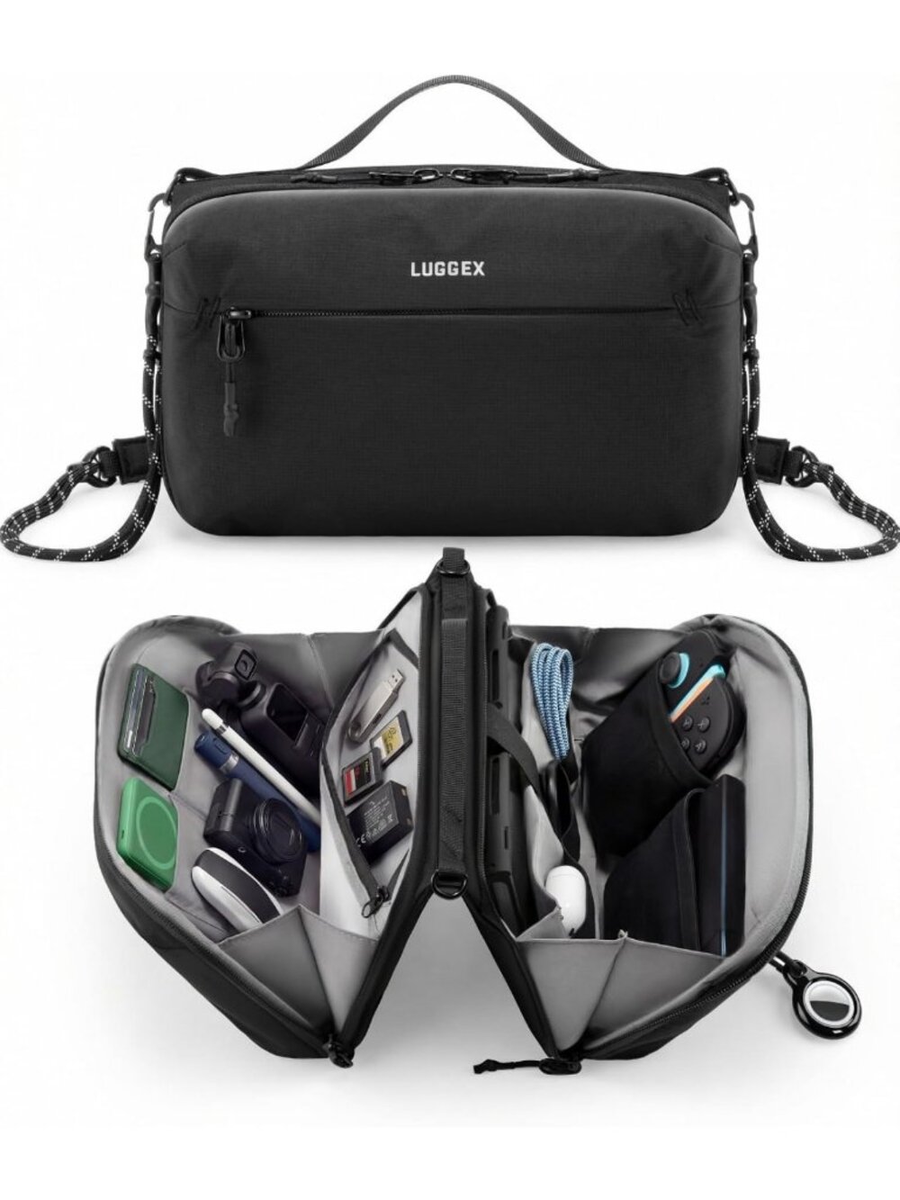 Large Travel Tech Pouch & Cable Organizer Bag - Water Resistant, Crossbody